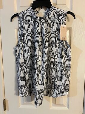 Elie Tahari Black & White Swirl-Print Sleeveless Top
